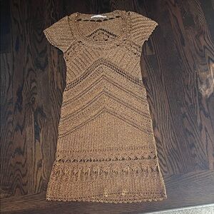 DIANE VON FURSTENBERG Gold Acetate Blend Crochet Dress